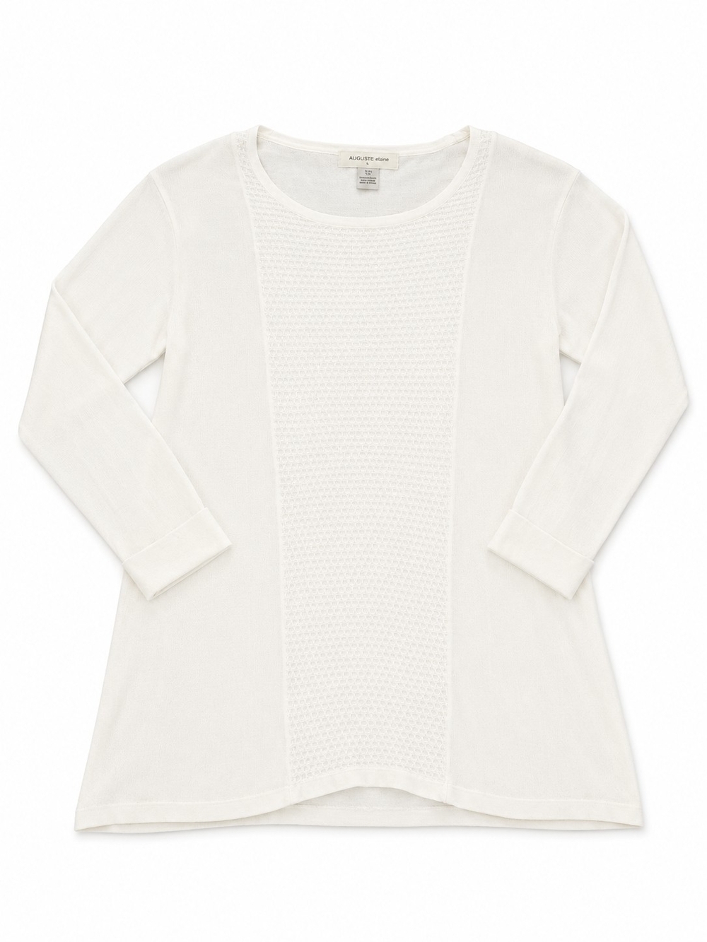 August Silk Cream Scoop-Neck Long-Sleeve Top with Textured Front Panel, Petite M